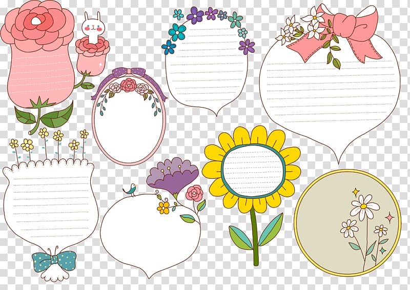 assorted-color frame illustration, Speech balloon Cartoon Poster, Cartoon floral decorative borders transparent background PNG clipart