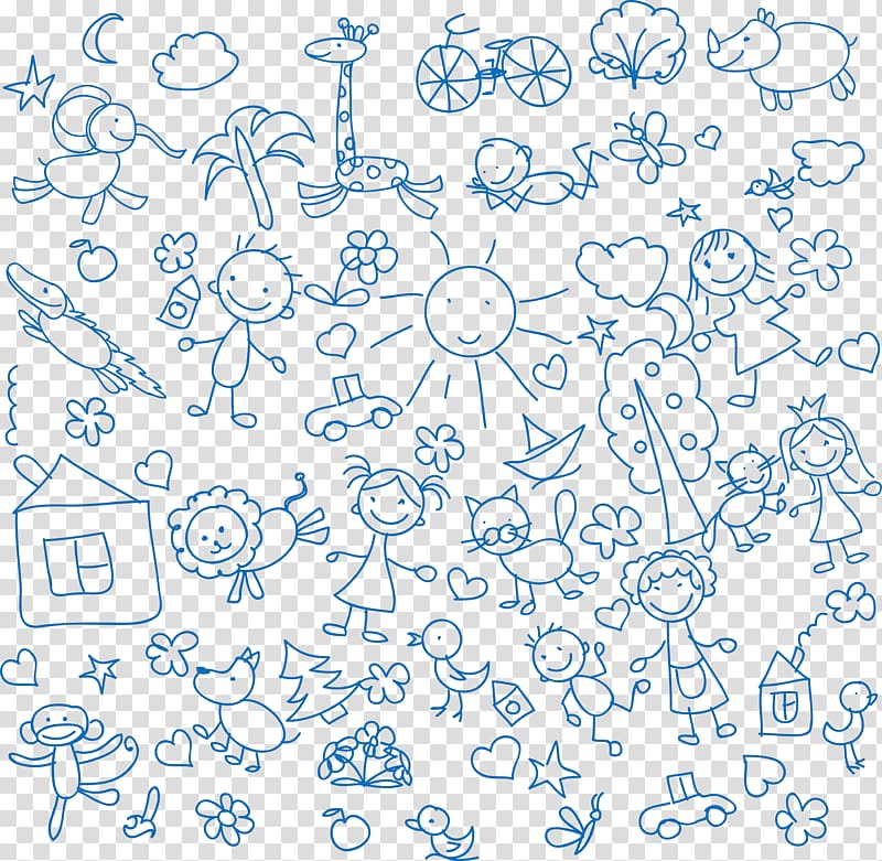 blue doodle illustration, Line Icon, Children painted line drawing related elements transparent background PNG clipart