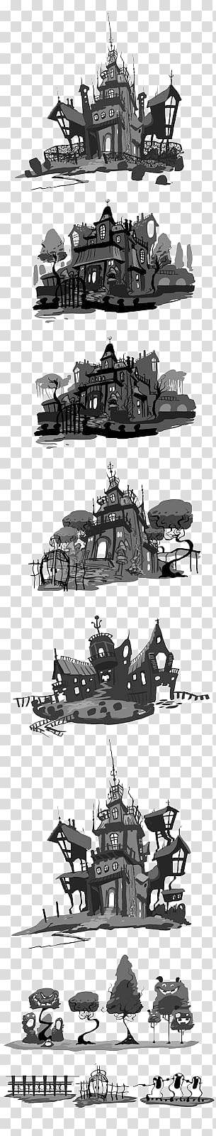 Visual arts Black and white Concept art Illustration, castle transparent background PNG clipart