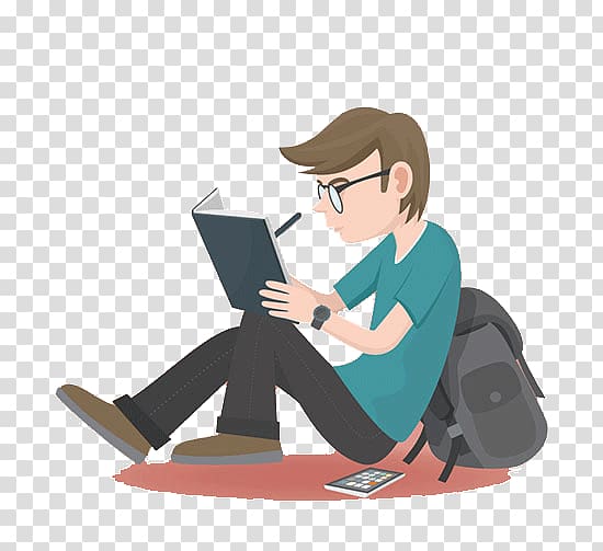 boy writing on book while leaning on black backpack illustration, Student Reading Education Test Course, Students transparent background PNG clipart