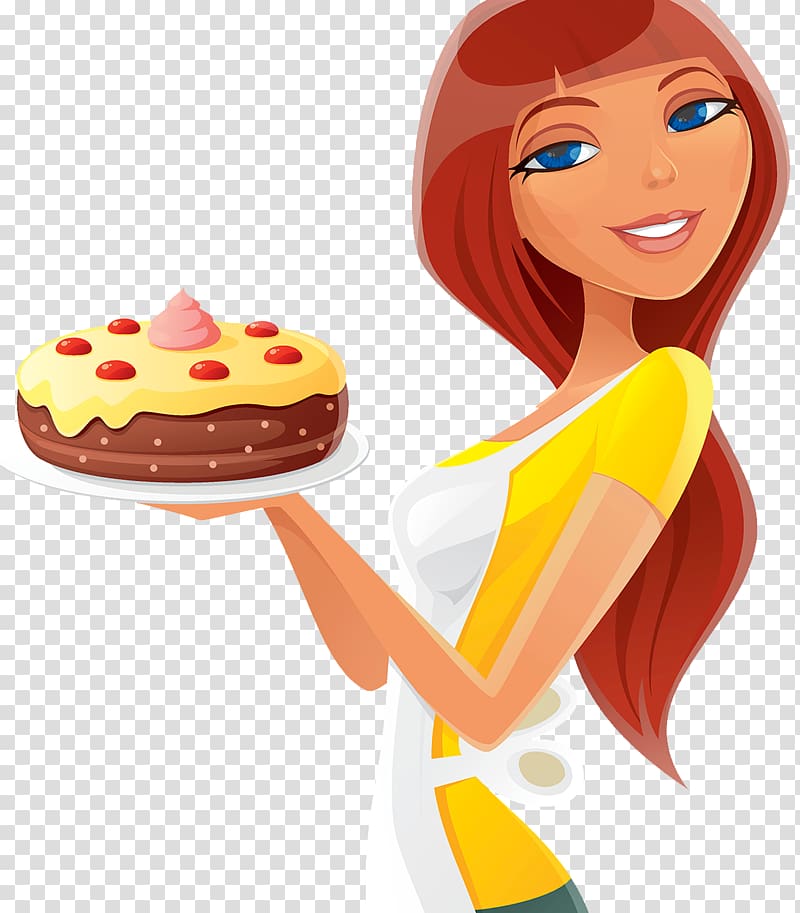 woman holding cake y, Cupcake Cream Torte , Beauty Cake Chef transparent background PNG clipart