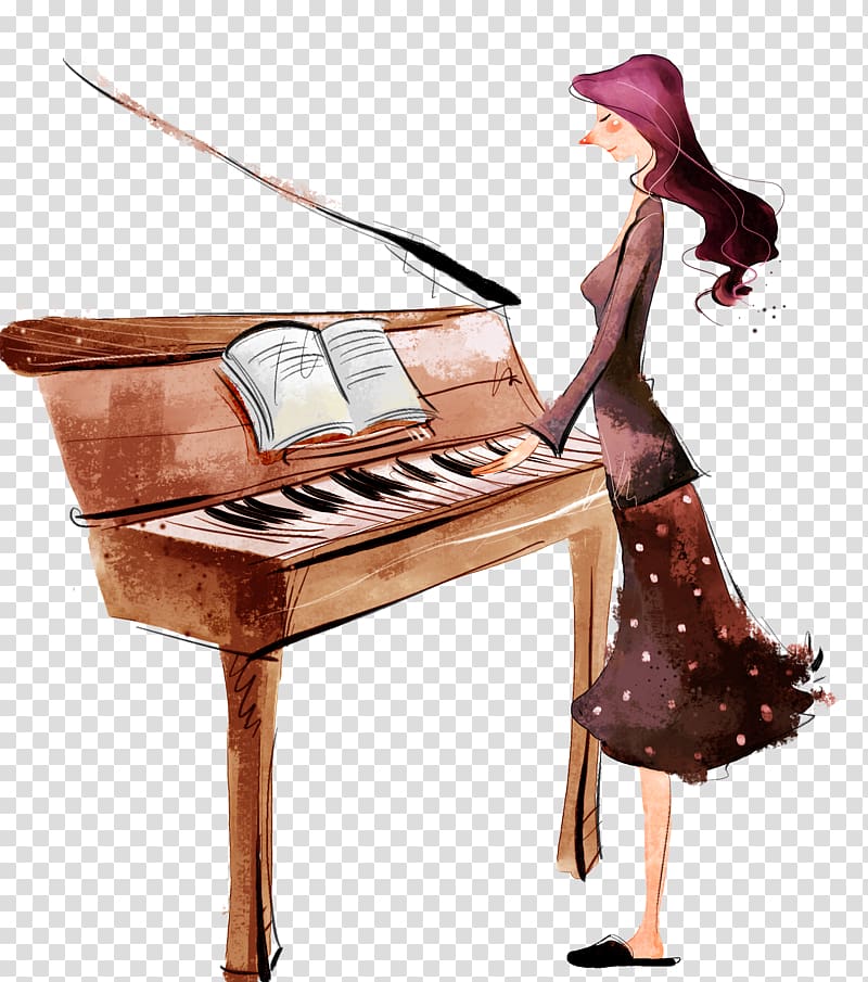 Piano Girl Illustration, A young girl playing the piano transparent background PNG clipart