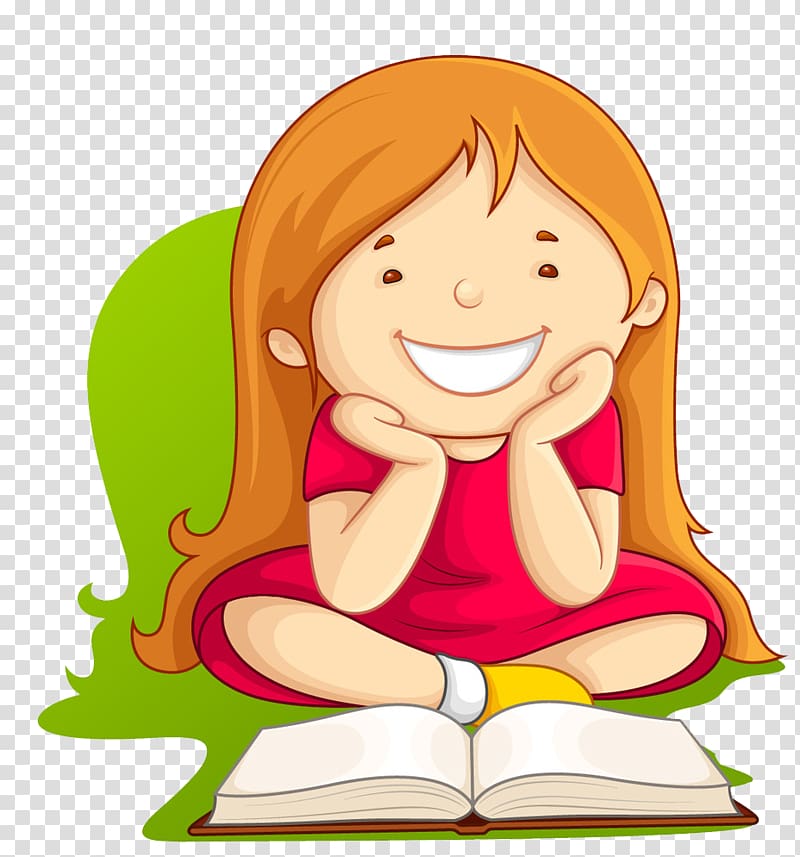 brown haired girl , Reading Child , Little girl reading transparent background PNG clipart