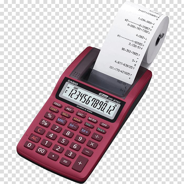 Amazon.com Casio Mini-Print Calculator 12-digit Black HR-8TEC-W-E Casio HR-8TM, calculator transparent background PNG clipart