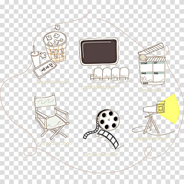 Cinema Film Drawing, Hand painted cinema symbol transparent background PNG clipart
