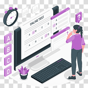 illustration, Online test, education, computer, online, study, test, people, evaluation transparent background PNG clipart thumbnail