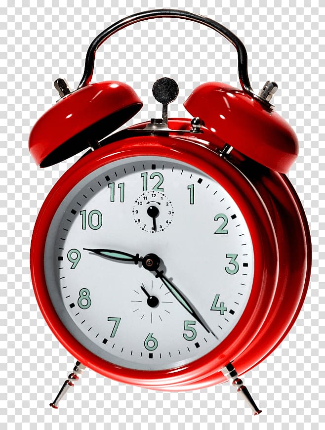 red and white bell alarm clock displaying 9:23, Red Alarm Clock transparent background PNG clipart