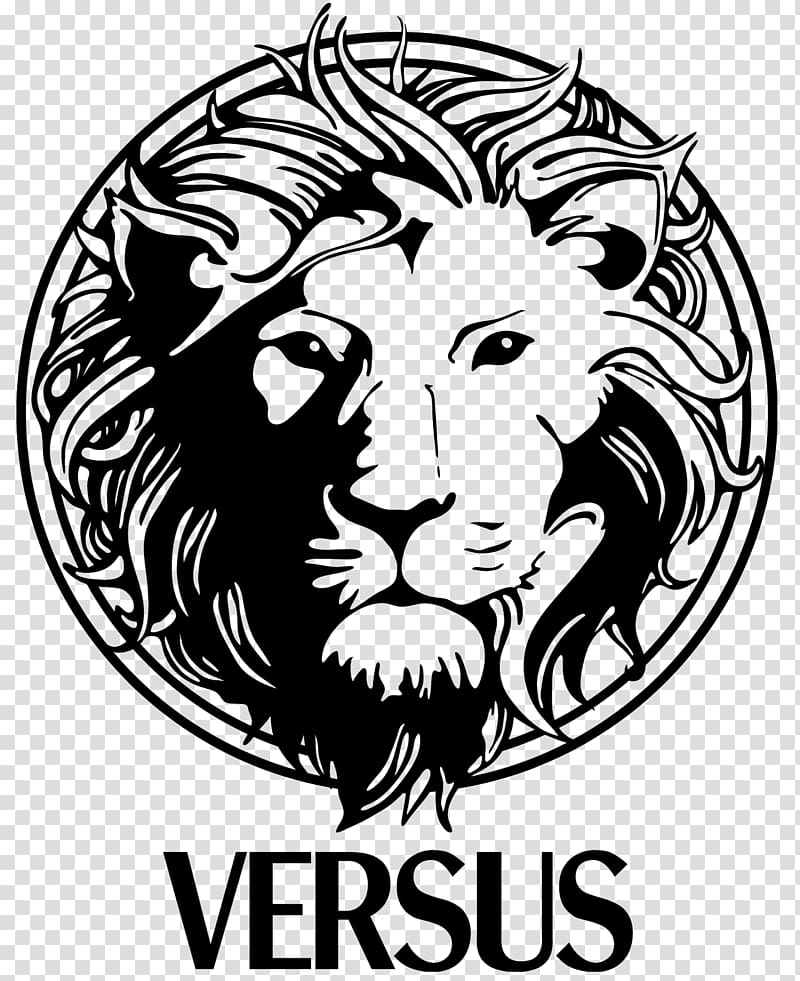 black lion head with Versus-printed logo, Versus (Versace) Italian fashion Logo, vs transparent background PNG clipart
