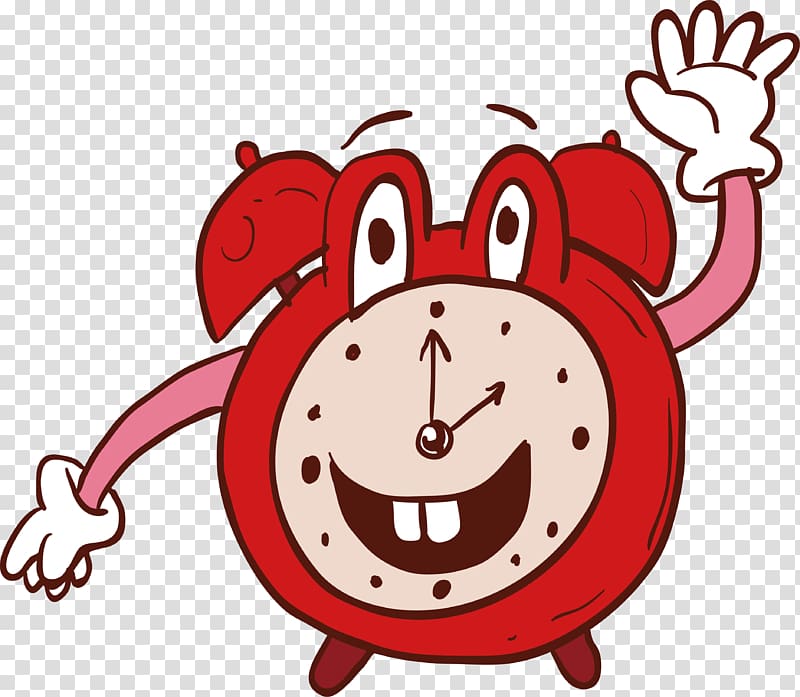 Alarm clock Cartoon, Red cartoon alarm clock transparent background PNG clipart