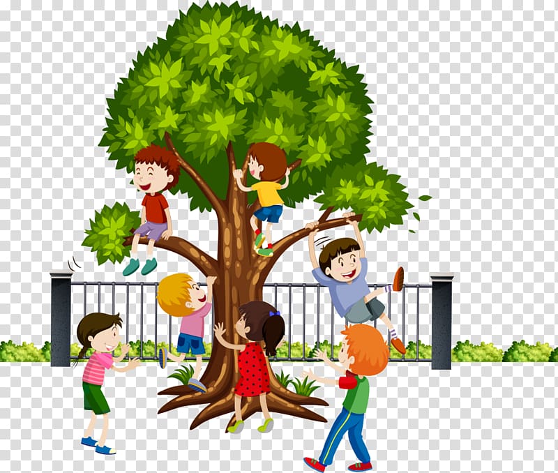 children playing on tree trunk , Tree climbing Monkey , Children playing on a tree transparent background PNG clipart