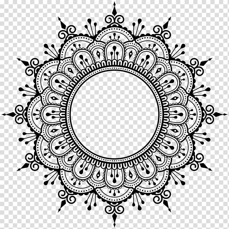 black floral frame , Mehndi Henna Mandala, design transparent background PNG clipart
