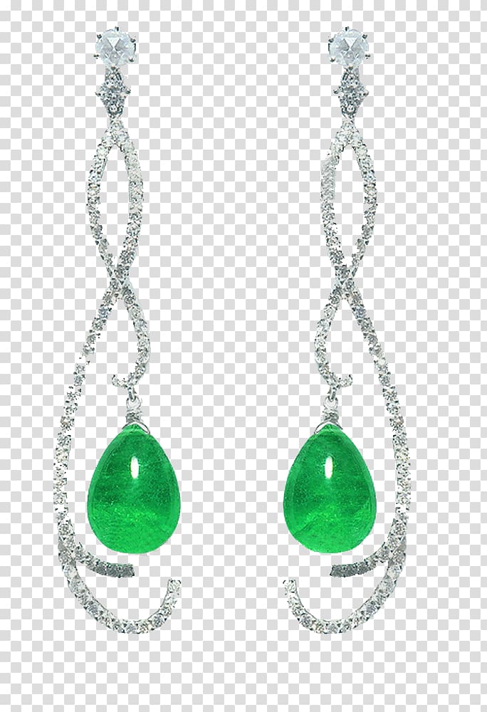 Earring Emerald Diamond Necklace, Emerald earrings transparent background PNG clipart