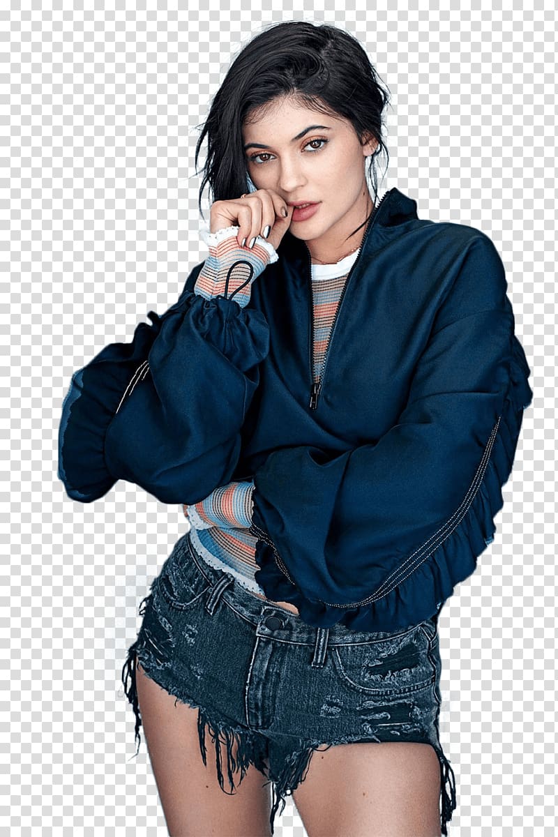 woman wearing blue jacket, Kylie Jenner Blue transparent background PNG clipart