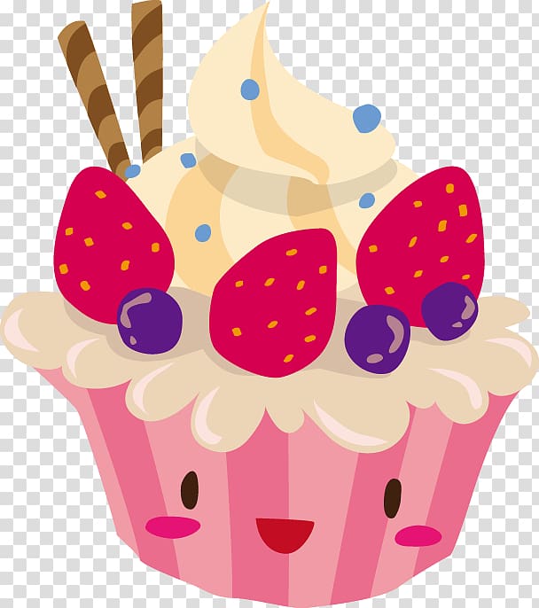 Cupcake Birthday cake Cartoon, Cute strawberry cake pattern transparent background PNG clipart