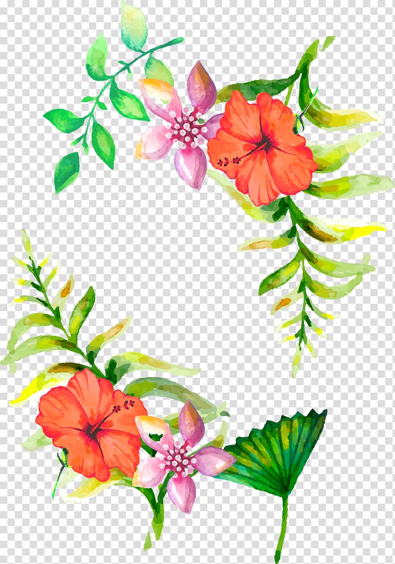 pink and orange flowers illustration, Floral design Flower Wedding Aesthetics, Watercolor flowers border transparent background PNG clipart