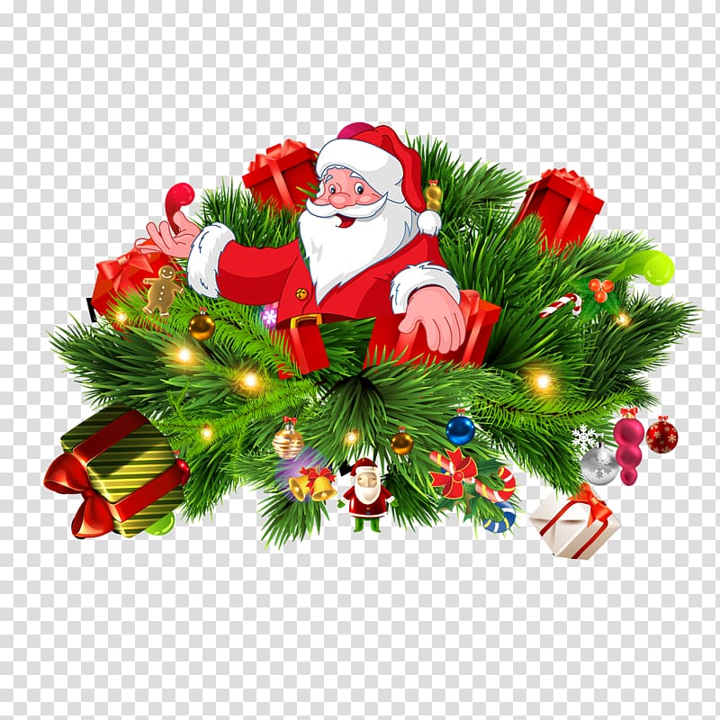 Christmas tree Branch Gift, Santa Claus transparent background PNG clipart