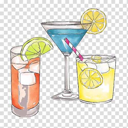three assorted cocktails, Cranberry juice Cocktail garnish Lemonade, Cartoon lemonade transparent background PNG clipart