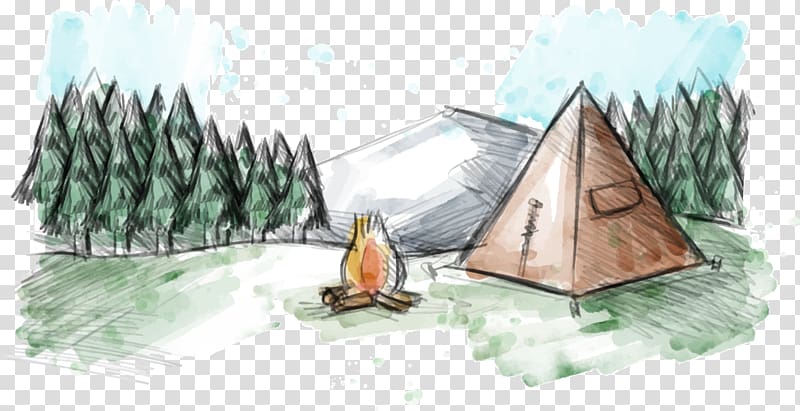 tent illustration, Madrean pine-oak woodlands Camping Watercolor painting Euclidean , Watercolor graffiti transparent background PNG clipart