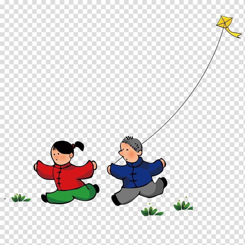 Cartoon Kite, Children who fly kites transparent background PNG clipart
