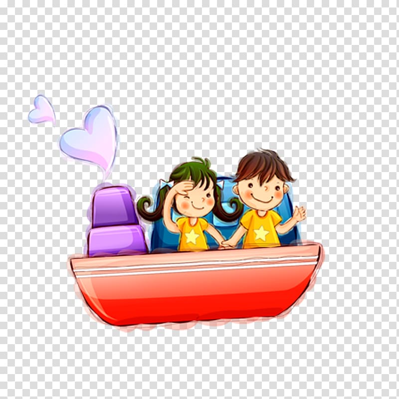 Watercraft Cartoon Child, Two children sitting in the boat to play transparent background PNG clipart