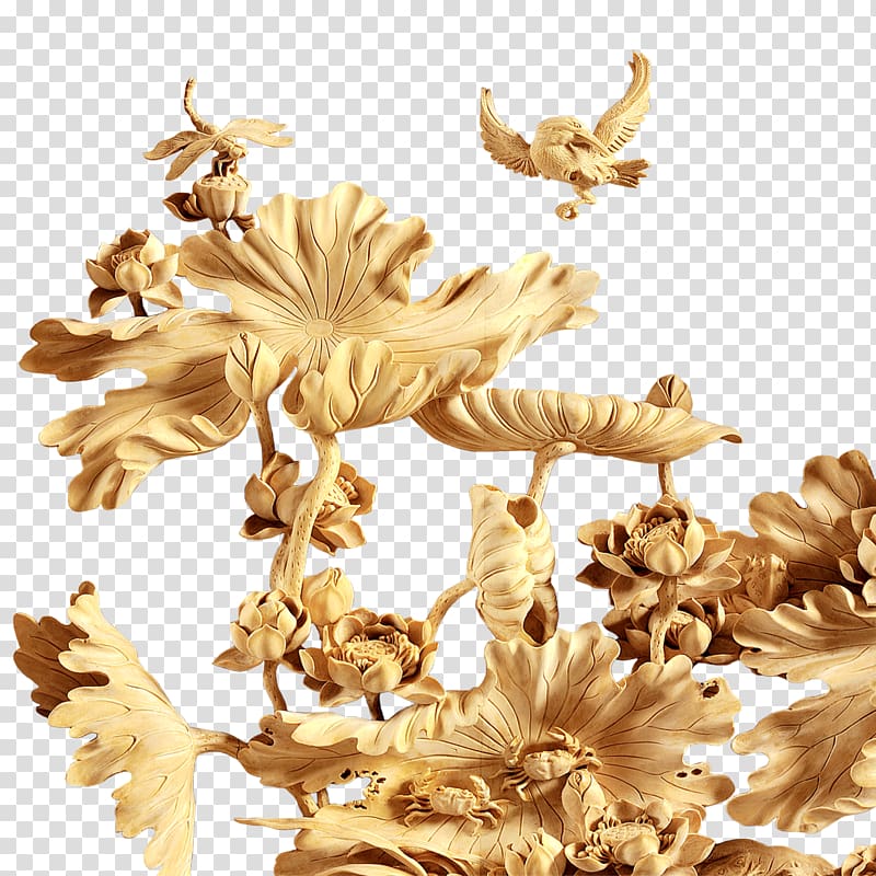 brown leaves illustration, Wall Sculpture Relief, Lotus transparent background PNG clipart
