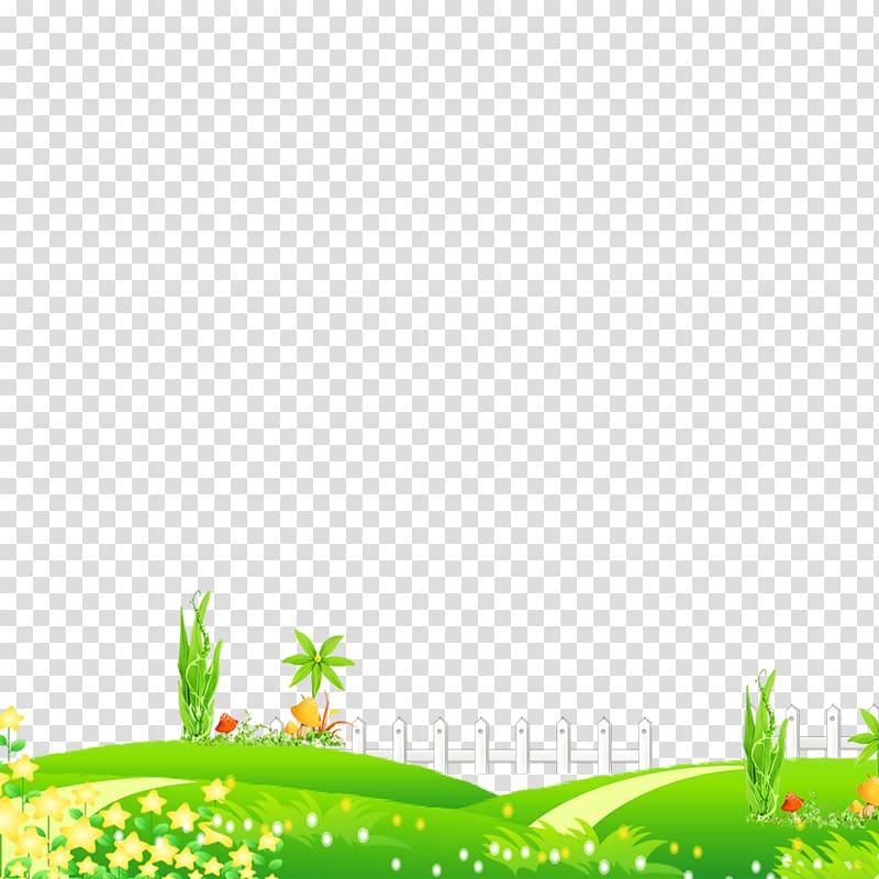 green grass with white fence illustrations, Cartoon meadow transparent background PNG clipart