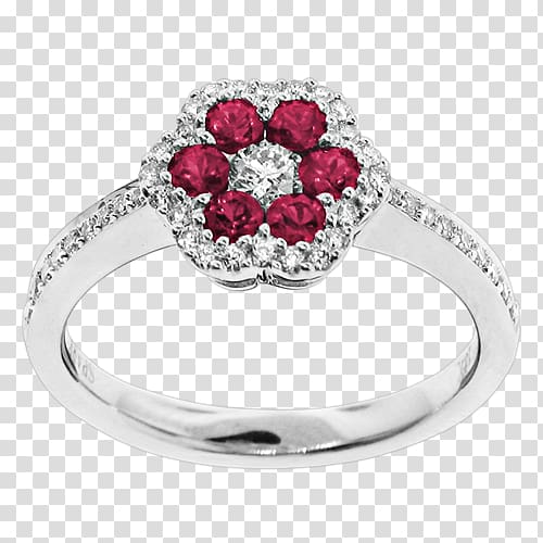 Engagement ring Ruby Gemstone Jewellery, flower ring transparent background PNG clipart