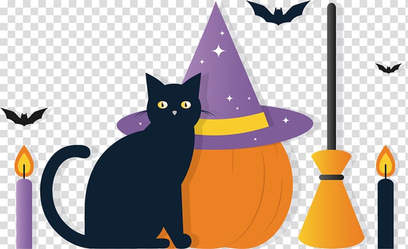 Black cat Halloween , Halloween cat elements transparent background PNG clipart