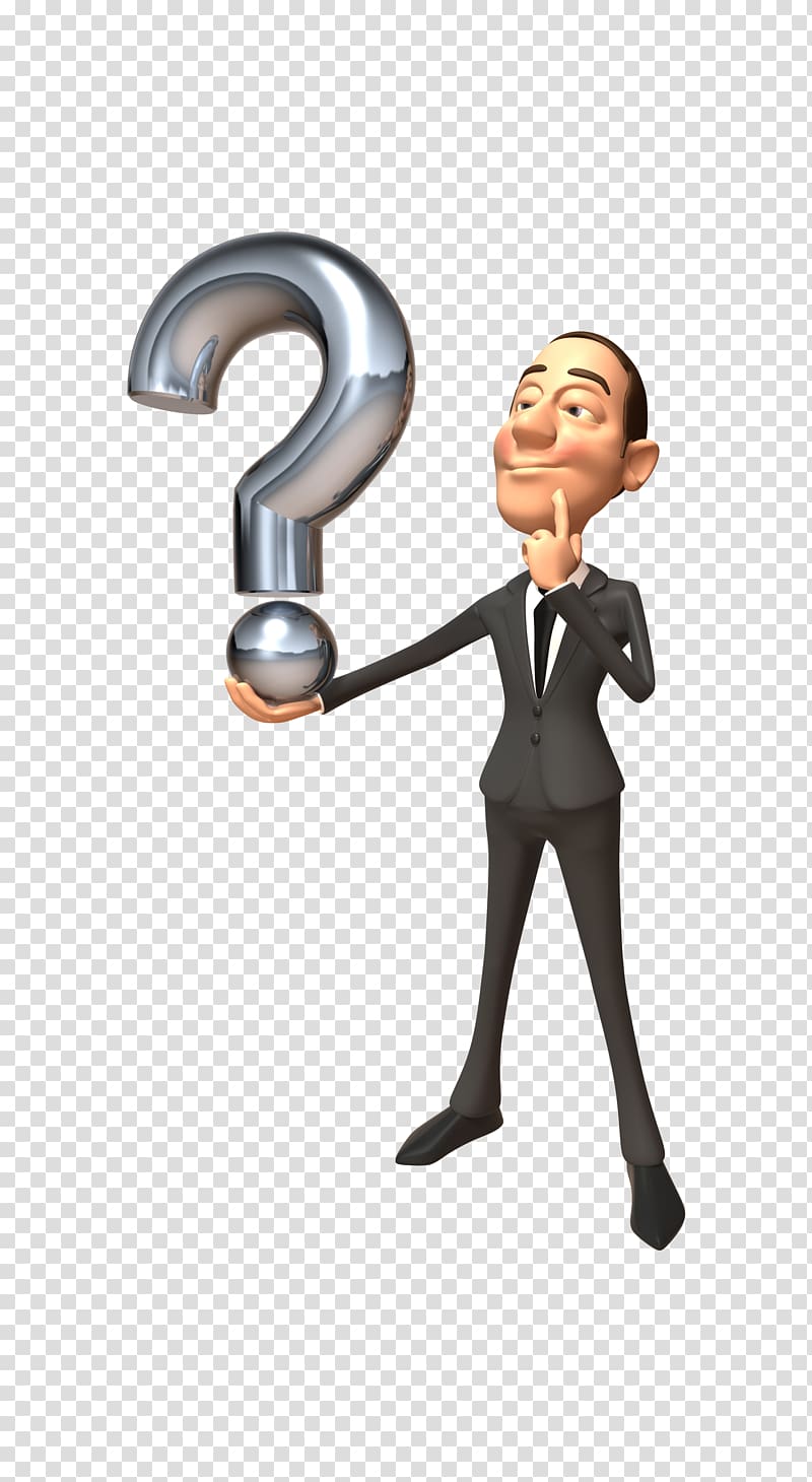 man in black suit holding question mark sign 3D illustration, Question mark, Thinking little transparent background PNG clipart