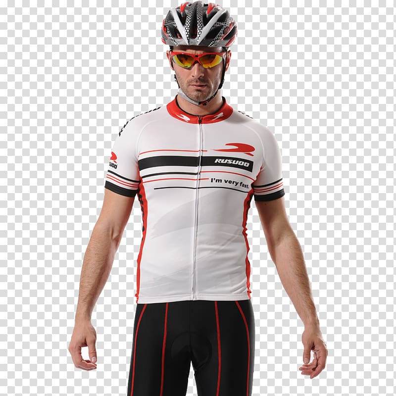 Bicycle helmet T-shirt Clothing, Model wearing a white jersey transparent background PNG clipart