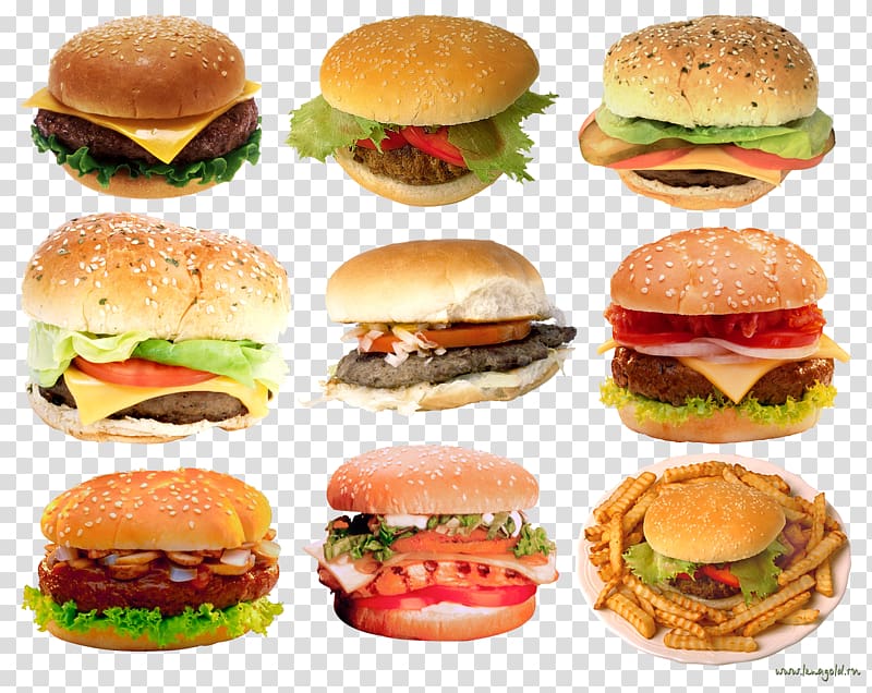 Hamburger Fast food restaurant Cheeseburger French fries, burger and sandwich transparent background PNG clipart