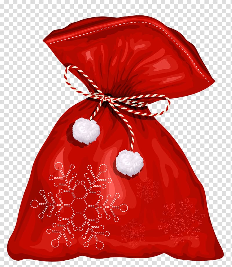 red and white snowflakes embroidered pouch, Santa Claus Christmas Bag , Santa Bag transparent background PNG clipart
