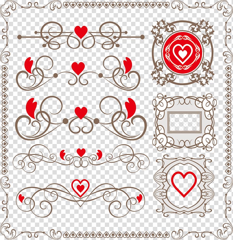 red and brown hearts , Heart-shaped lace border transparent background PNG clipart