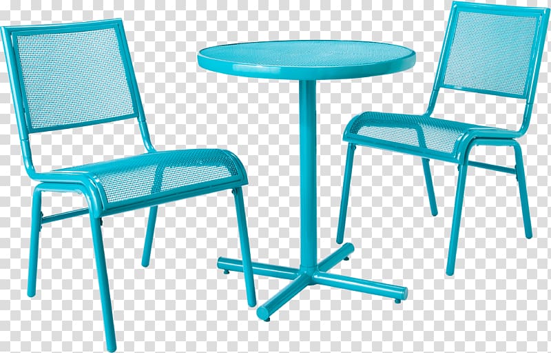 round teal metal bistro seat, Table Bistro Chair Garden furniture, Blue simple tables and chairs transparent background PNG clipart
