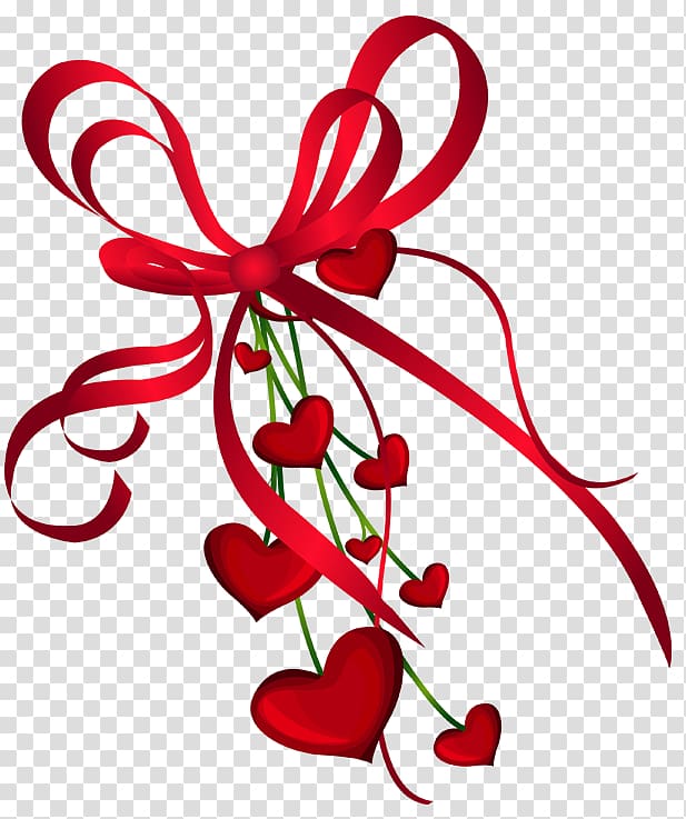 Valentine's Day Heart , Valentines Day Hearts Decor with Red Bow , red ribbon illustration transparent background PNG clipart