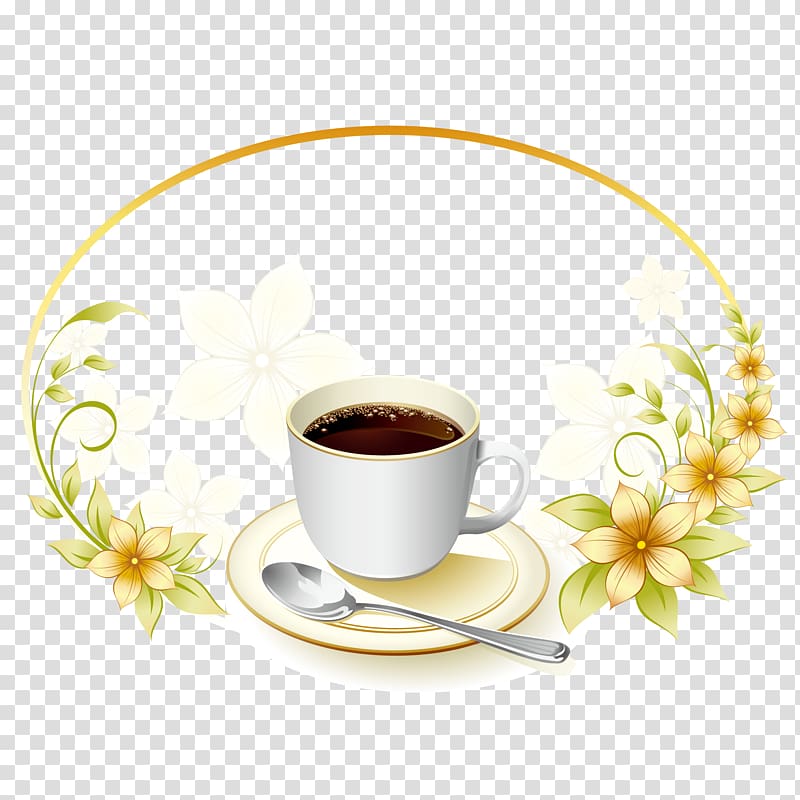white teacup and silver spoon illustration, Coffee Tea Cafe Menu, Coffee pattern background transparent background PNG clipart