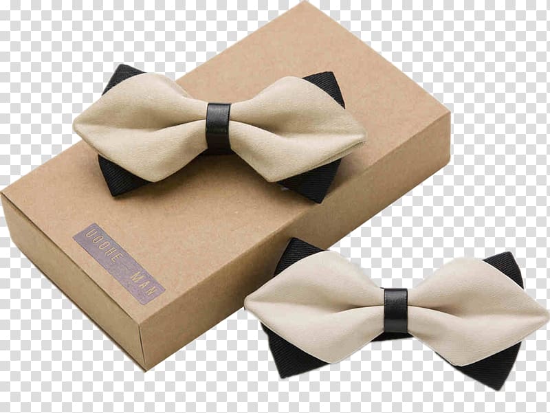 Bow tie Formal wear Designer, UOOHE elegant beige men\'s double tie plus box transparent background PNG clipart