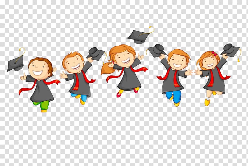 a group of graduate students cute cartoon transparent background PNG clipart