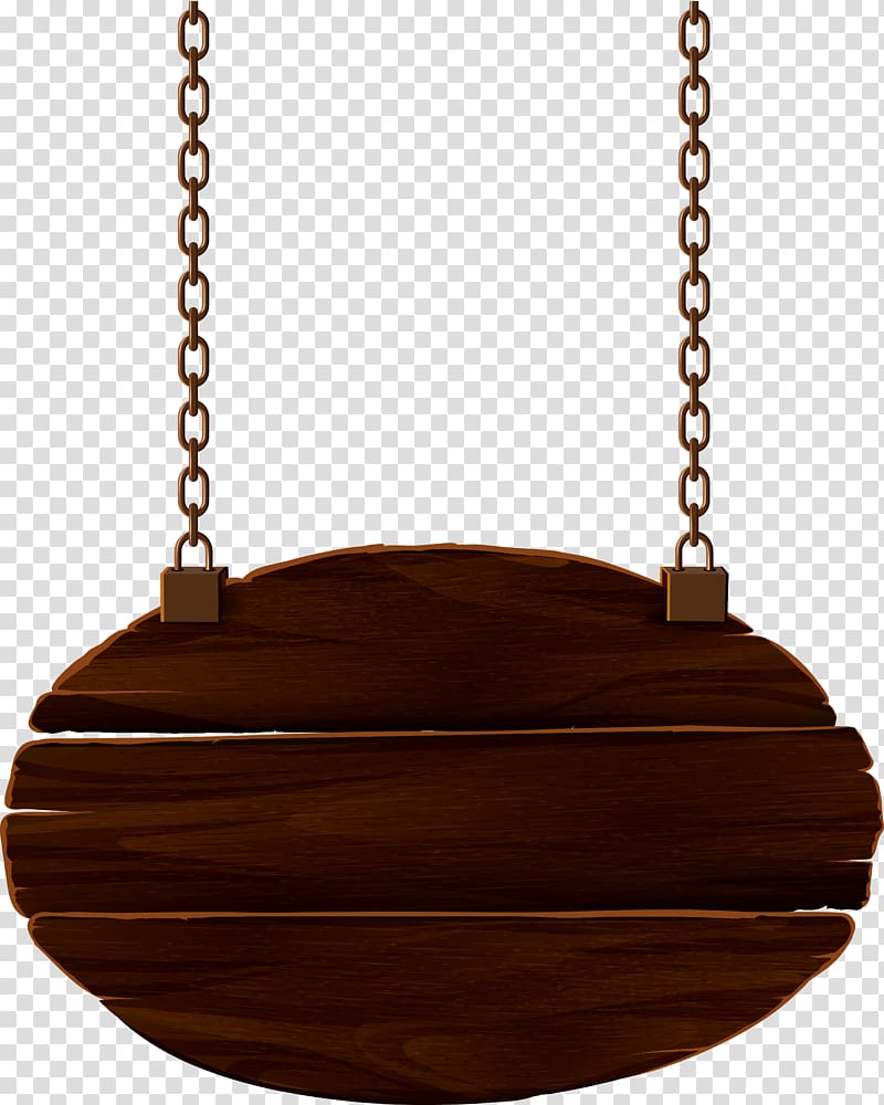 oval brown wooden decor with chain illustration, Wood, Wood signs transparent background PNG clipart