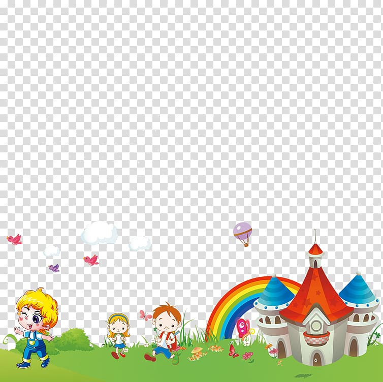 two boys and one girl characters illustration, Child Cartoon , Kids garden pattern transparent background PNG clipart