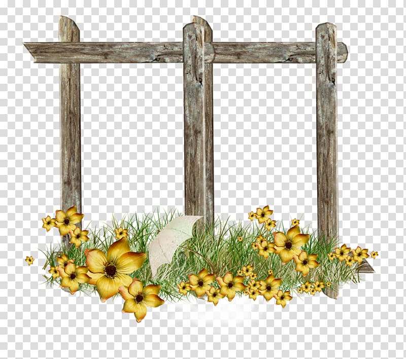 yellow petaled flowers and brown fence illustration, frame Flower, Flowers Floral border Floral background material transparent background PNG clipart