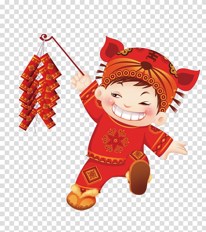 Chinese New Year Firecracker Child Tangyuan New Years Day, Children set off firecrackers firecrackers transparent background PNG clipart