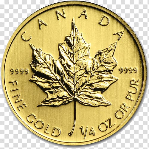 Canadian Gold Maple Leaf Royal Canadian Mint Bullion coin, gold leaf transparent background PNG clipart