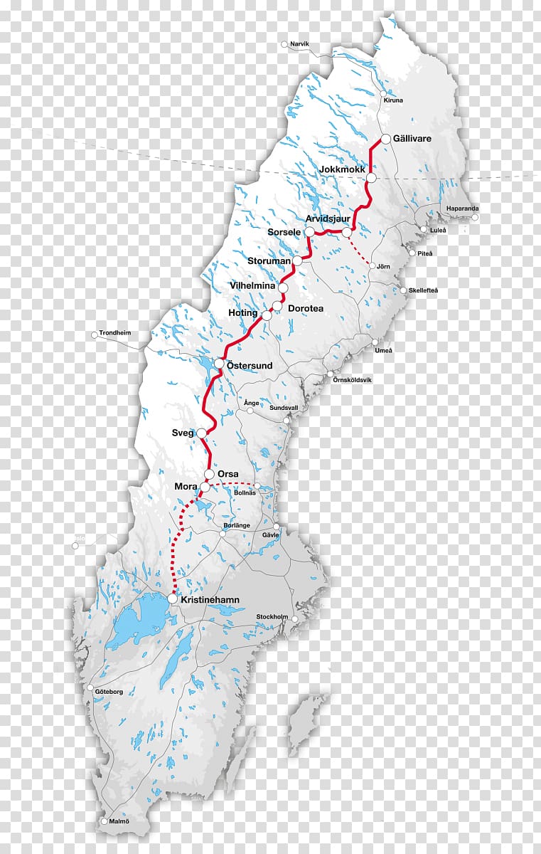 Inland Line Rail transport in Sweden Inlandsbanan AB Map, map transparent background PNG clipart