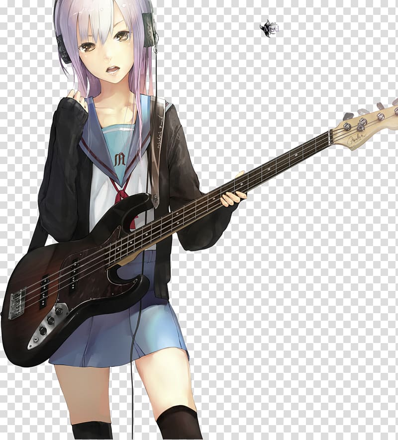 Anime Guitar Drawing Rock music, anime girl, microphone, manga png | PNGEgg