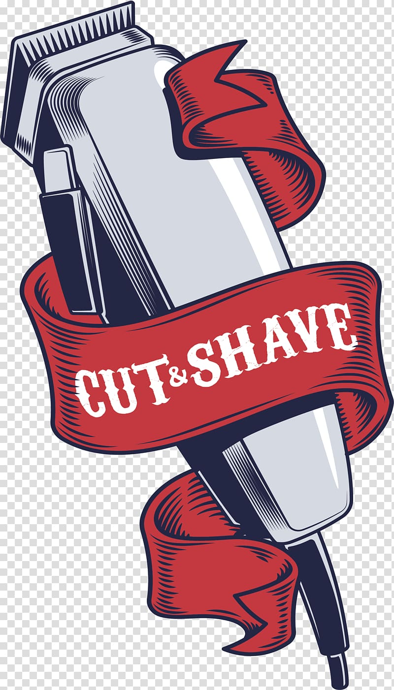 white and red Cut & Shave logo illustration, Hair clipper Shaving Hairstyle, Grey hair razor transparent background PNG clipart