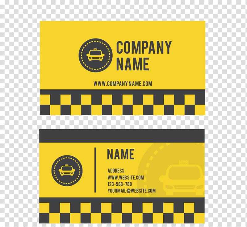 Taxi driver Business card Yellow cab Taxi driver, Yellow checkered cab business card transparent background PNG clipart