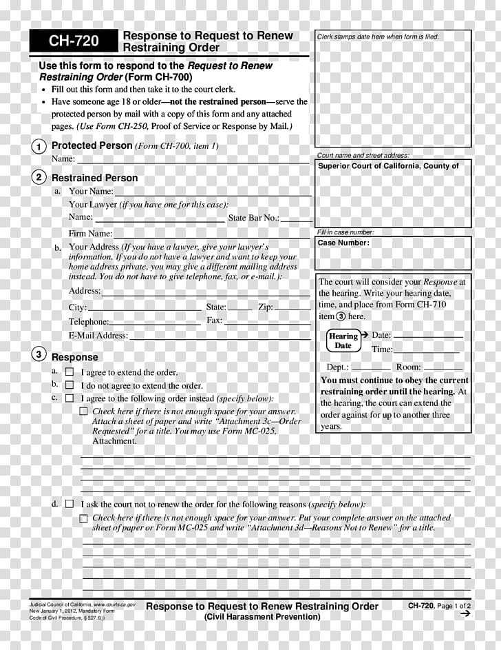 Civil Harassment Restraining Order Document Court, restraining order template transparent background PNG clipart