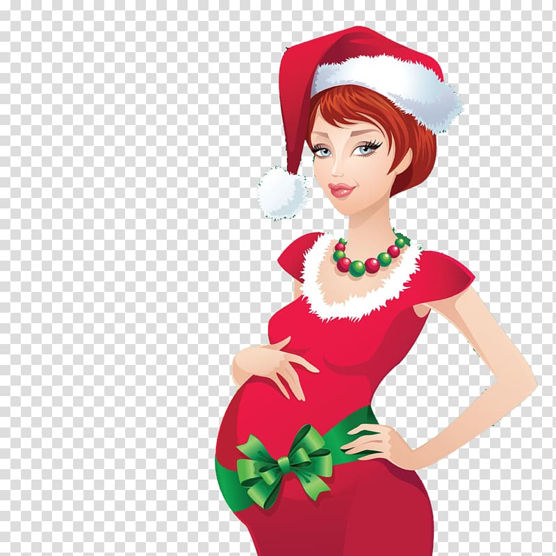 Mrs. Claus Santa Claus Pregnancy Christmas Illustration, Pregnant woman transparent background PNG clipart