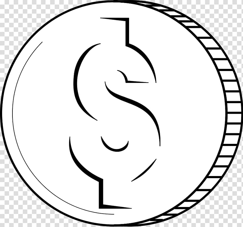 Coin Black and white Penny , Dollar Sign Outline transparent background PNG clipart